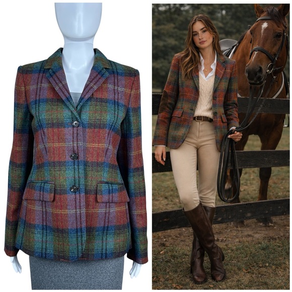 Brooks Brothers Jackets & Blazers - Brooks Brothers Moon Tweed Plaid Wool  Blazer Size 4 Elbow Patch Equestrian NWT